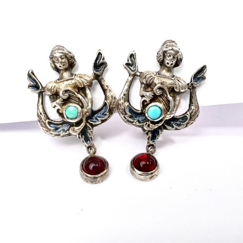 fig 2. Rare Antique Austro Hungarian Style Enamel Silver Paste Earrings