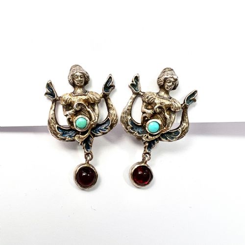 fig 3. Rare Antique Austro Hungarian Style Enamel Silver Paste Earrings
