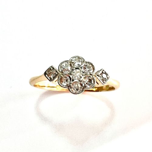 Art Deco 18ct Gold Platinum Diamond Flower Cluster Ring
