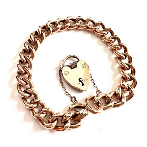fig 1. Antique 9CT Rose Gold Curb Chain Bracelet with Padlock