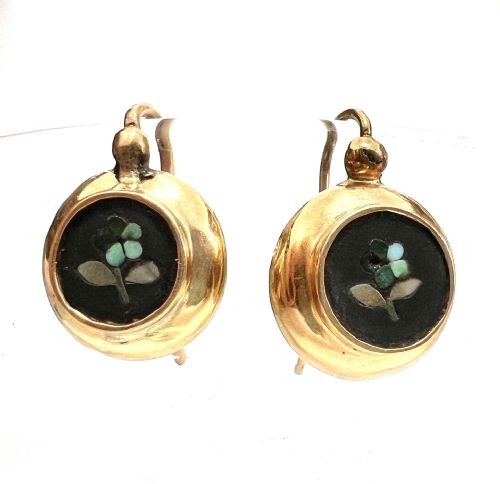 fig 3. Victorian 9CT Gold Turquoise Pietra Dura Earrings