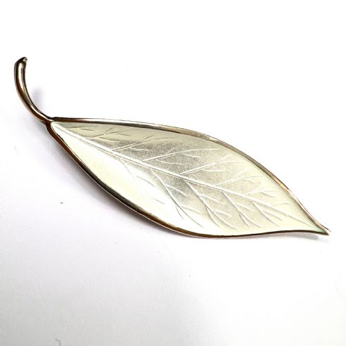 fig 1. Vintage David Andersen White Enamel Sterling Silver Leaf Brooch
