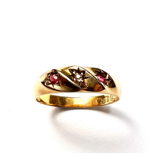 Victorian Star-set Diamond and Ruby 18ct Gold Twist Ring