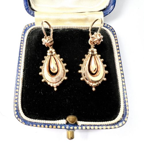 Victorian Etruscan Revival 9ct Gold Drop Earrings