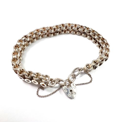 Victorian Star Link Silver Book Chain Bracelet with Padlock