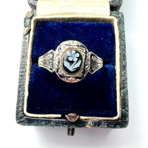 fig 1. Victorian 9CT Gold Enamel Forget Me Not Mourning Ring