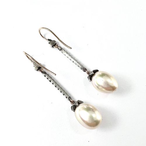 fig 2. Edwardian Silver and 9CT Gold Paste Pearl Drop Earrings