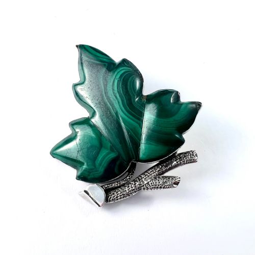 fig 1. Victorian Malachite Sterling Silver Leaf Brooch