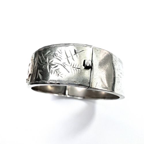 BOXED VICTORIAN STERLING SILVER AND GOLD HINGED CUFF BANGLE - ADDITIONAL PHOTO 3