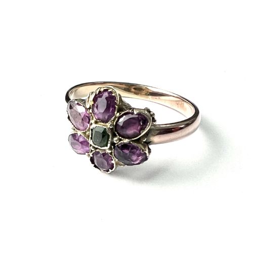 fig 1. Georgian 9CT Gold Garnet Flower Ring