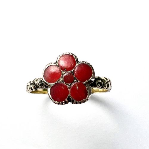 fig 1. Georgian 12CT Gold Coral Flower Cluster Ring