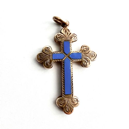 fig 2. Large Victorian Reversible Blue Enamel Cross Pendant