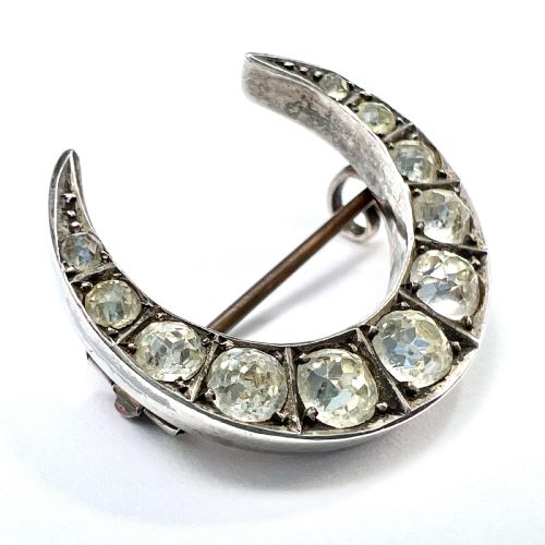 Victorian Silver Paste Crescent Brooch