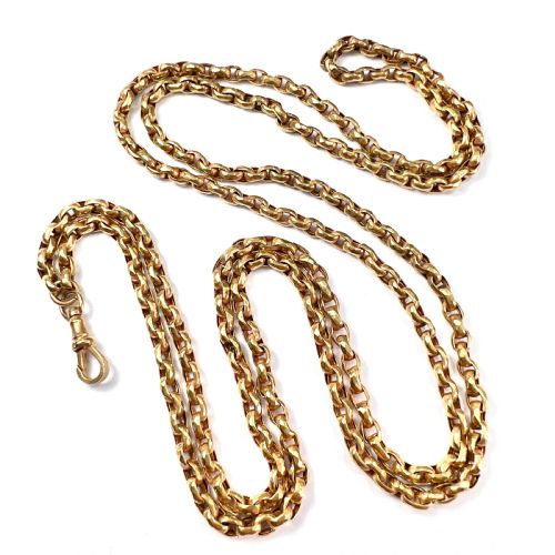 Very Long Victorian Pinchbeck Longuard Chain with Albert Clip
