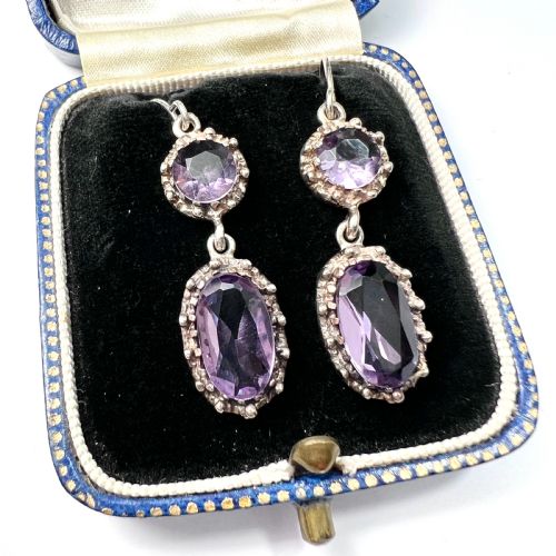 fig 1. Antique Silver Amethyst Double Drop Earrings