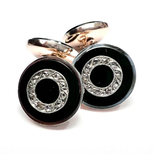 Art Deco Diamond Onyx 9ct Rose Gold Cufflinks