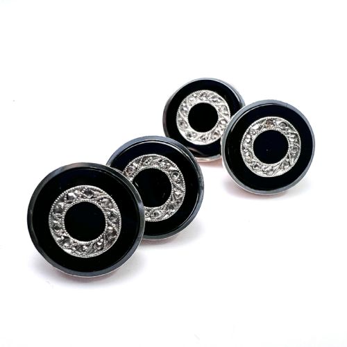 fig 1. Art Deco Diamond Onyx 9CT Rose Gold Cufflinks
