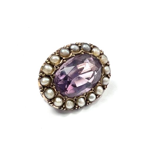 fig 1. Tiny Antique Amethyst and Pearl 9CT Rose Gold Brooch