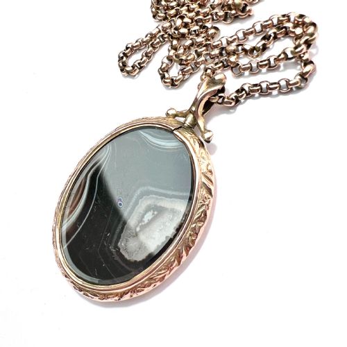 LARGE VICTORIAN 9CT GOLD AGATE LOCKET NECKLACE - ADDITIONAL PHOTO 4