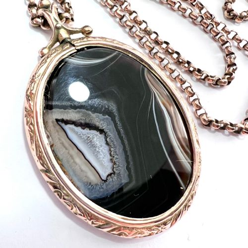LARGE VICTORIAN 9CT GOLD AGATE LOCKET NECKLACE - ADDITIONAL PHOTO 7