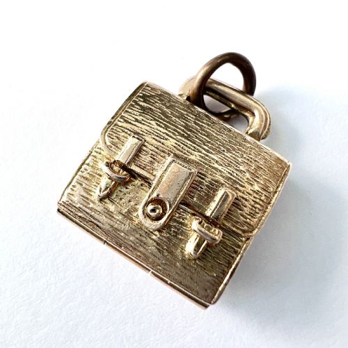 Vintage 9ct Gold Briefs Opening Briefcase Enamel Charm
