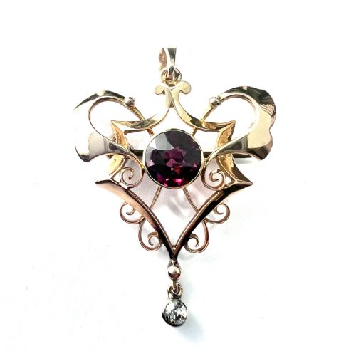 fig 1. Edwardian 15CT Gold Diamond and Garnet Lavalier Pendant