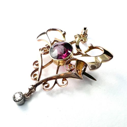 fig 2. Edwardian 15CT Gold Diamond and Garnet Lavalier Pendant