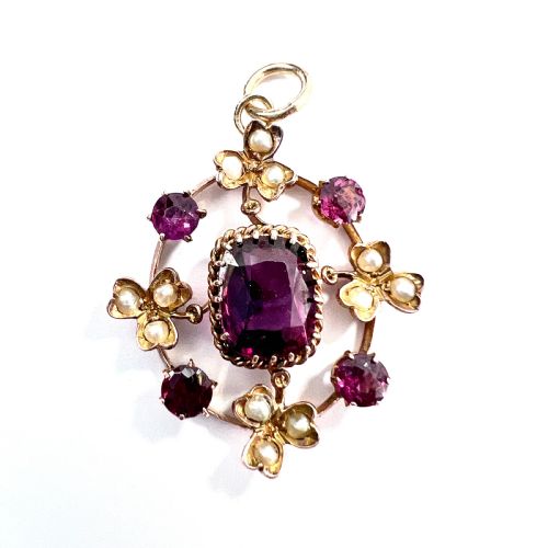 fig 1. Edwardian 9CT Gold Gemstone Seed Pearl Pendant