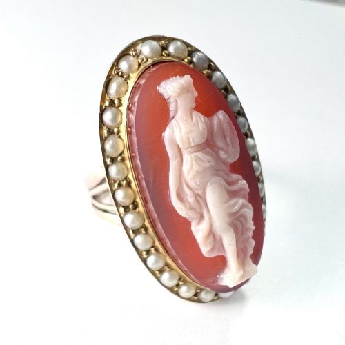 Antique 9ct Gold Pearl Cameo Ring