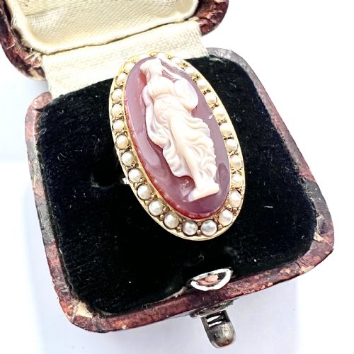 fig 1. Antique 9CT Gold Pearl Cameo Ring