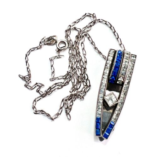 Art Deco Silver Paste Dress Clip Pendant Necklace