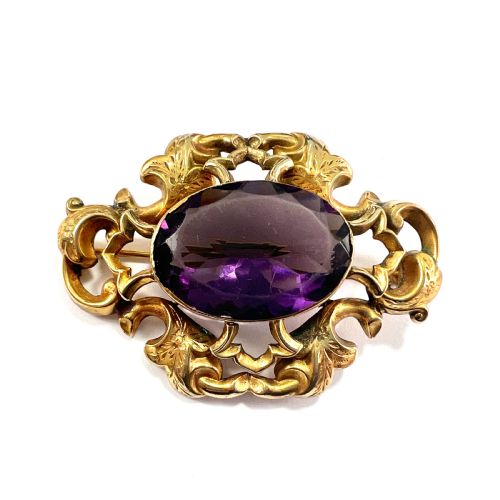 • Large Victorian Golden Amethyst Paste Brooch