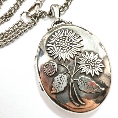 fig 2. Large Victorian Silver Sunflower Photograph Locket Necklace