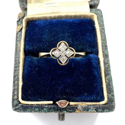 Edwardian 15ct Gold Diamond Quatrefoil Ring