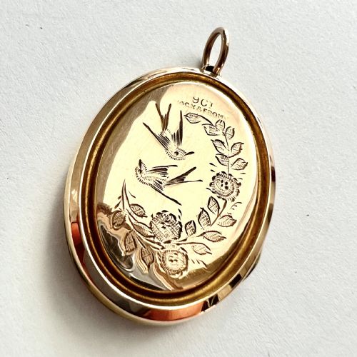Victorian 9ct Gold Back & Front Bird Flower Basket Locket Pendant