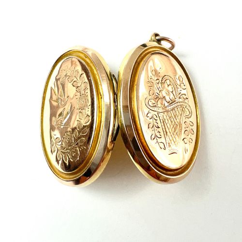 fig 2. Victorian 9CT Gold Back & Front Bird Flower Basket Locket Pendant