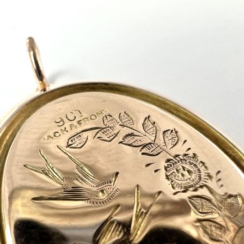 fig 3. Victorian 9CT Gold Back & Front Bird Flower Basket Locket Pendant