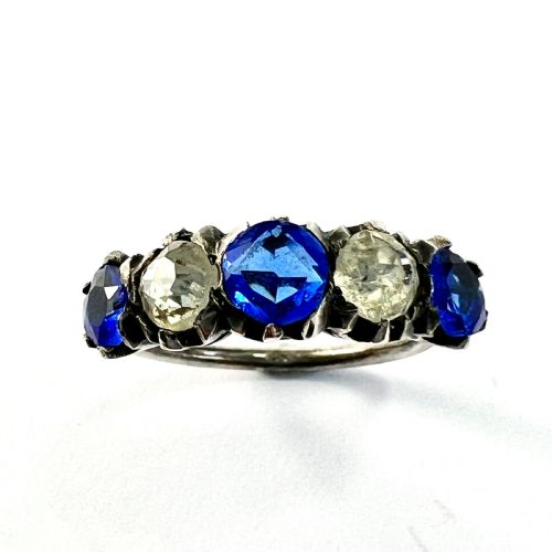 Vintage French Silver Five Stone Paste Ring
