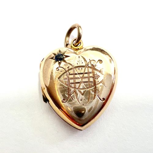 Victorian Sapphire 9ct Gold Heart Locket Pendant