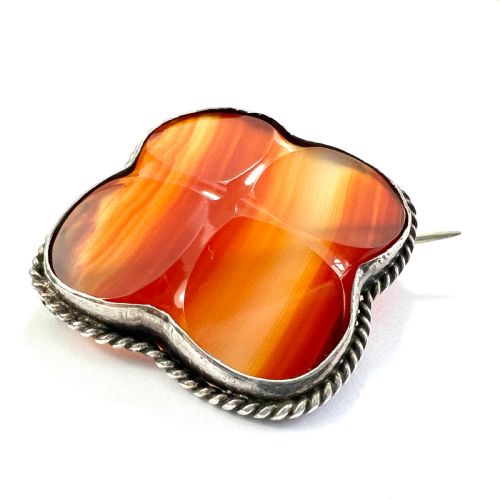 Victorian Scottish Silver Red Agate Quatrefoil Brooch