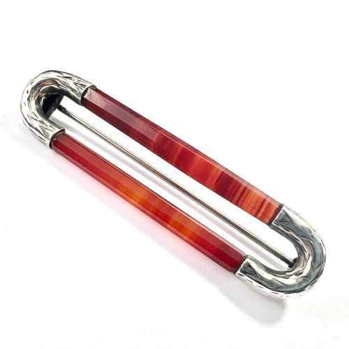 Victorian Scottish Agate Silver Kilt Pin Brooch