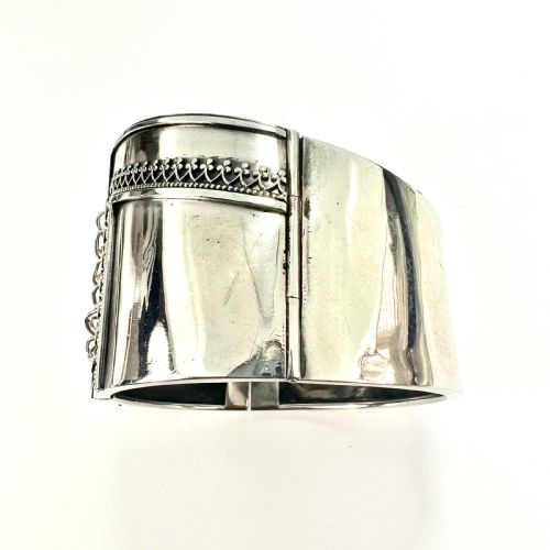 RARE VICTORIAN CORSET BANGLE STERLING SILVER HINGED CUFF - ADDITIONAL PHOTO 4