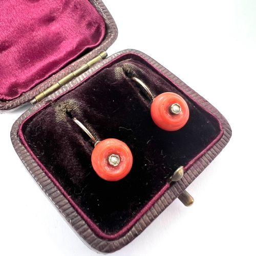 fig 1. Victorian Coral and Pearl 9CT Gold Dormeuses Earrings