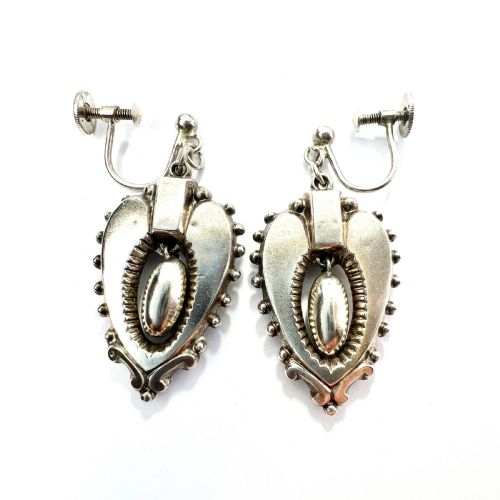 Victorian Silver Heart Dangle Earrings