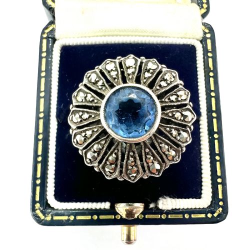 Vintage French Silver Paste Marcasite Flower Ring