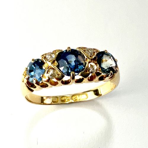 Victorian 1896 Sapphire and Diamond 18ct Gold Dress Ring