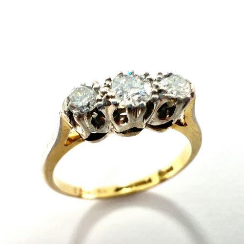 Vintage Three Stone Diamond 18ct Gold and Platinum Trilogy Ring