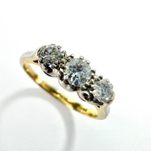 fig 1. Vintage Three Stone Diamond 18CT Gold and Platinum Trilogy Ring