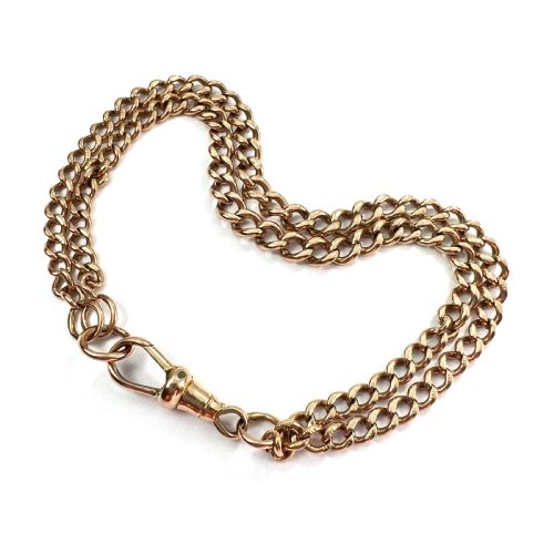 Victorian 9ct Rose Gold Double Curb Chain Bracelet with Dog Clip