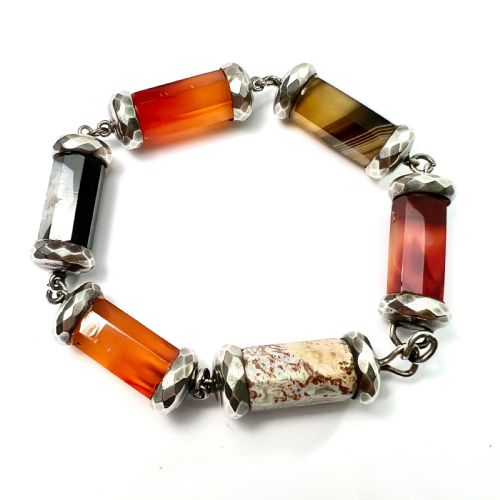 Victorian Chunky Scottish Agate Sterling Silver Bracelet